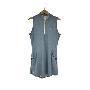 ADIDAS Primegreen Heat Ready Heather Gray Blue Sleeveless Zip Dress Womens Sz M